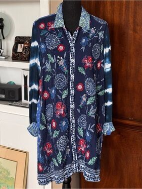 John Mark Embroidery Tie-Dye Tunic Top